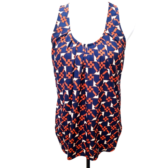 Collective Concepts Geometric Print Sleeveless Top - Tomato Red and Blue - Picture 1 of 7
